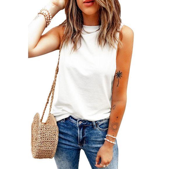 Azura Exchange  White Solid Color Crewneck Sleeveless Top - Picture 2 of 13